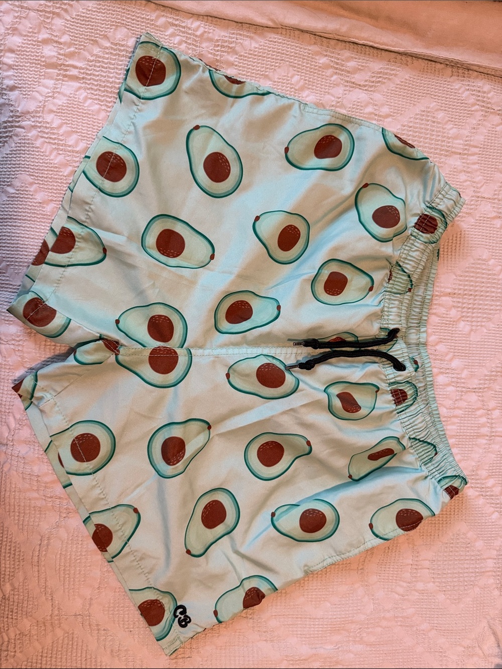 Men's Light Green Avocado-Print Swim Trunks